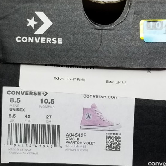 Converse Unisex CTAS Hi Top Sneakers Women Size 10.5 A04542F Phantom Violet NWT - Picture 8 of 8
